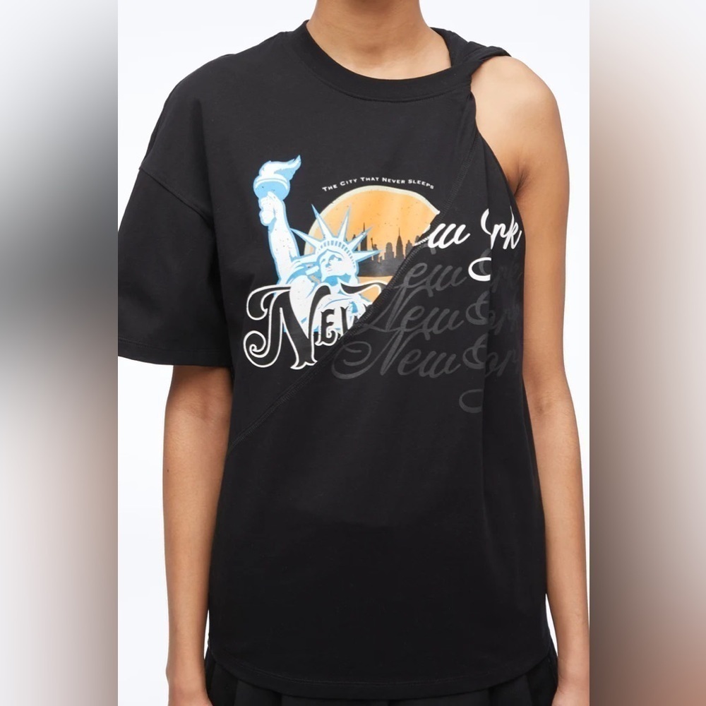 NWT 3.1 Phillip Lim We Are NY One Shoulder Twist T Shirt Tee Black Sz M